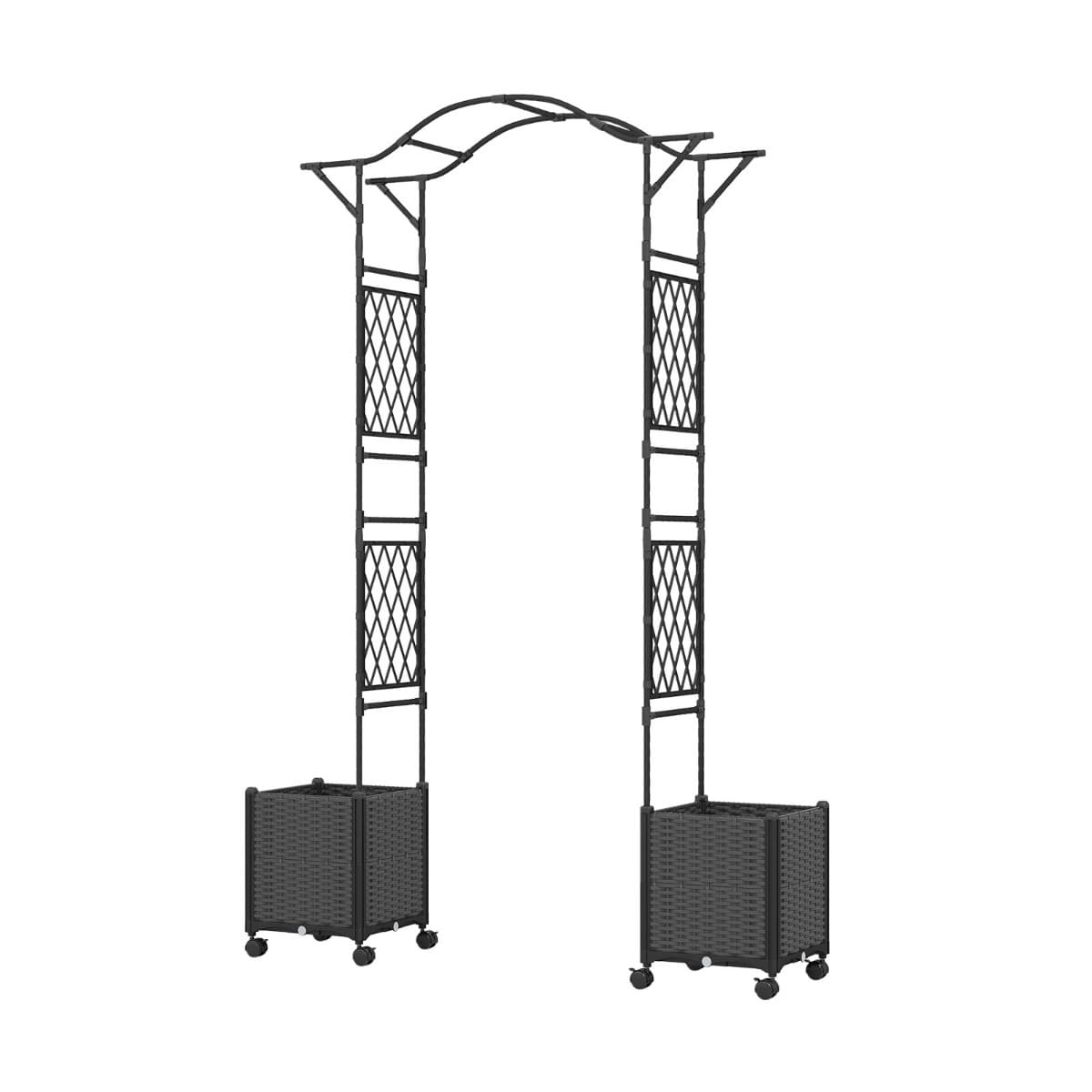 CostwayArche de Jardin 2 en 1 avec Jardinière Arche en Métal et Pp Treillis Gris