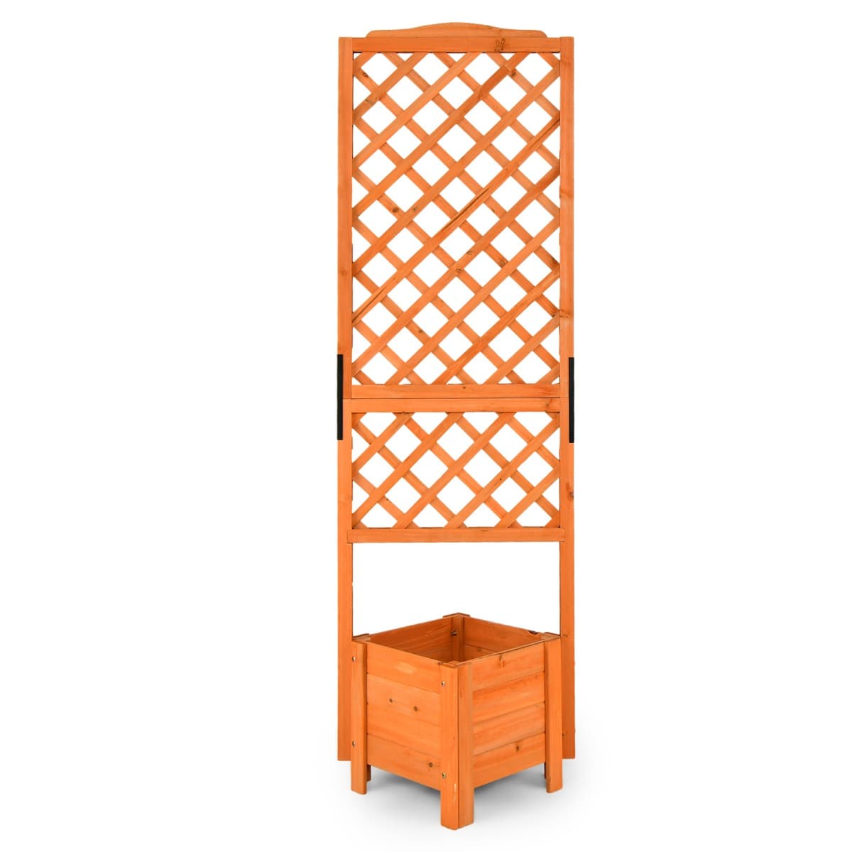 CostwayJardinière sur pied avec Treillis en Bois de Sapin 54,5x52x180CM Bac à Fleurs avec Trous de Drainage pour Plantes Grimpantes