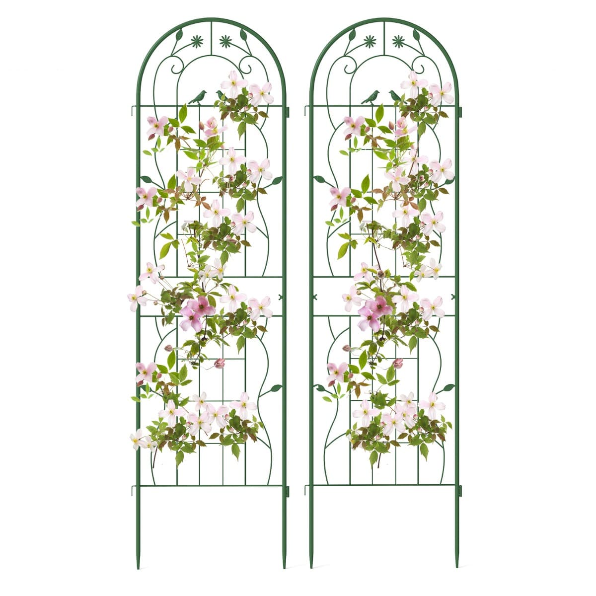 CostwayLot de 2 Treillis de Jardin en Métal 180x50cm Support de Plantes Antirouille pour Plantes Grimpantes Roses Légumes Treillis Extérieur Vert