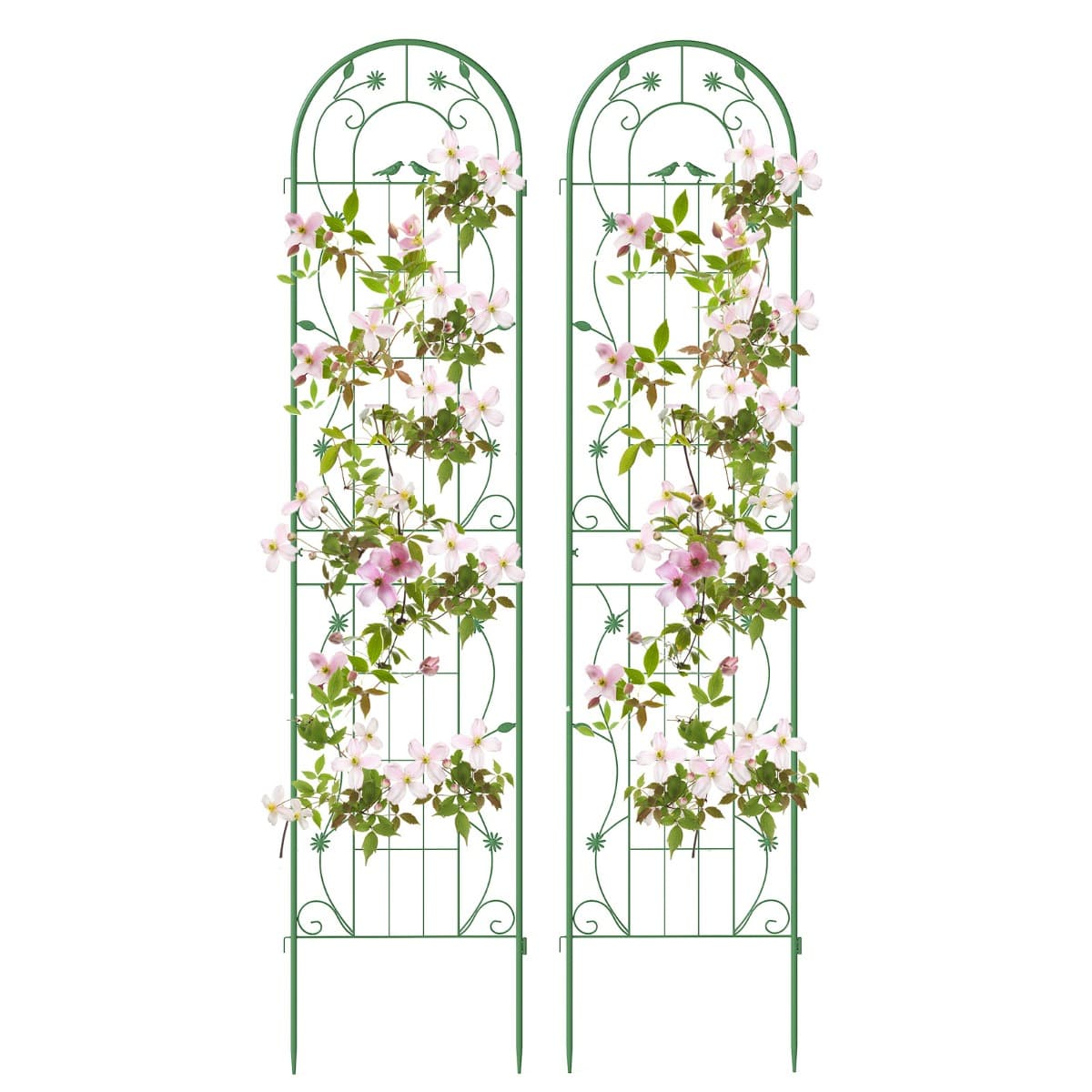 CostwayLot de 2 Treillis de Jardin en Métal 220x50cm Support de Plantes Antirouille pour Plantes Grimpantes Roses Légumes Treillis Extérieur Vert