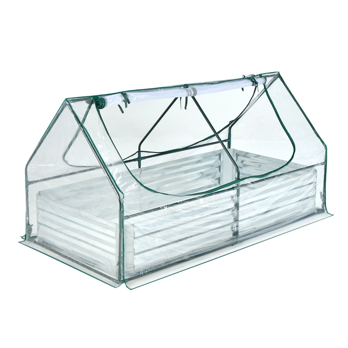 Costway2 en 1 Lit Surélevé de Jardin avec Serre 2 Fenêtres Enroulables à 2 Niveaux Chaud et Aéré Galvanisé 180 x 90 x 91 cm