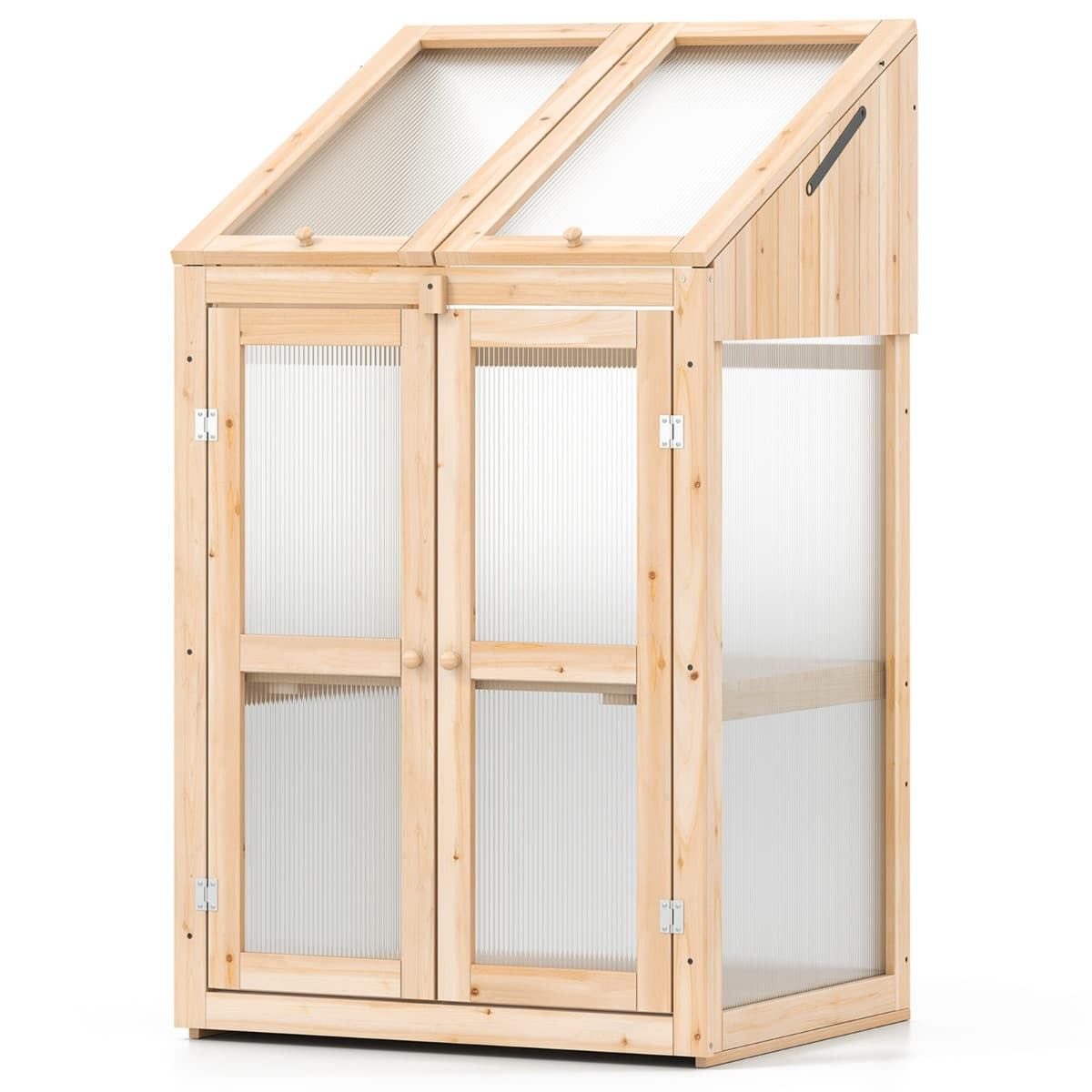 CostwaySerre à Cadre en Bois Jardinière Surélevée avec Protection D'étagère et Toit Rabattable Transparent Porte Verrouillable Étagères Amovibles