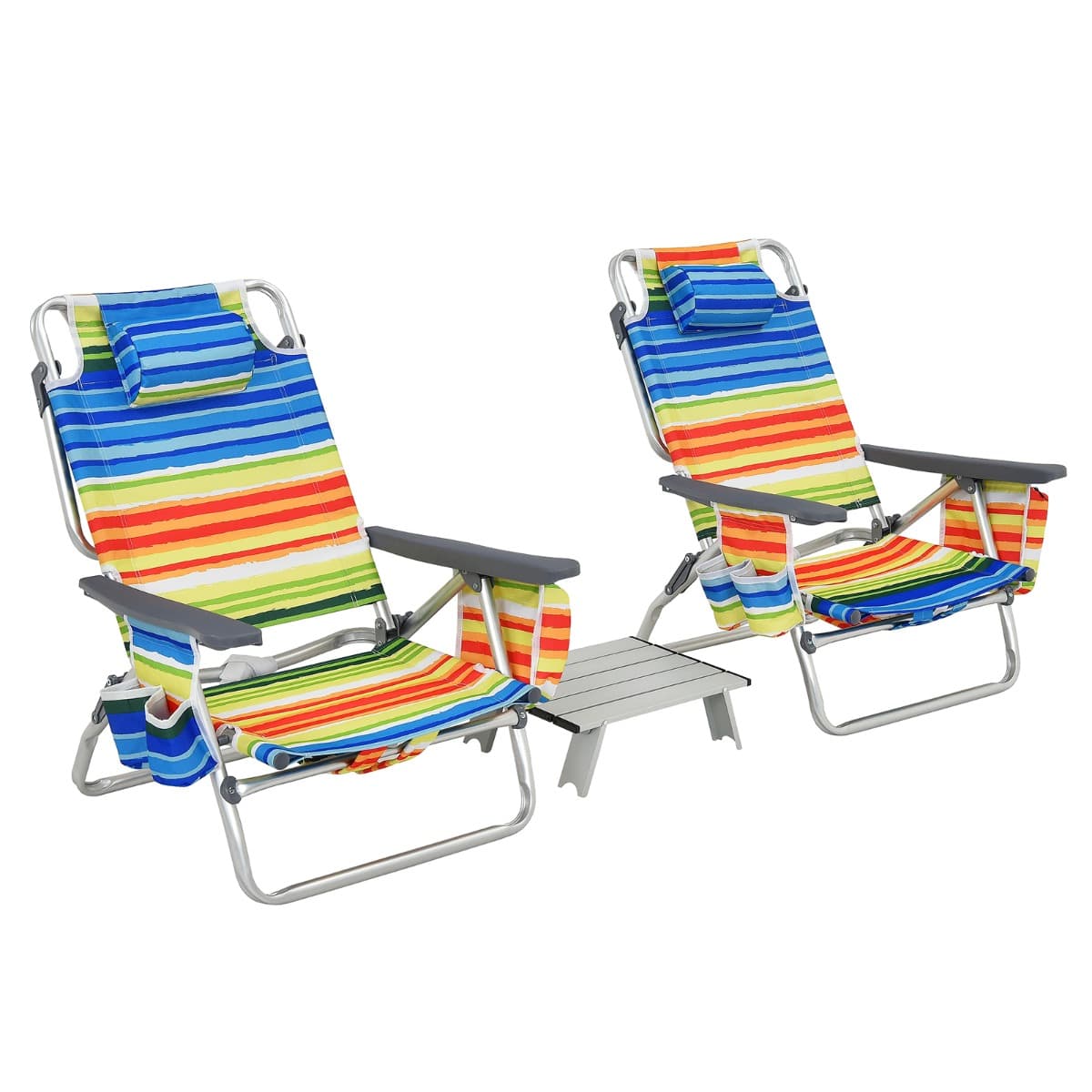 CostwayEnsemble de Table et 2 Chaises de Plage Pliables Chaises de Camping Légères avec 5 Positions Réglables Aucun Assemblage Requis pour Pelouse